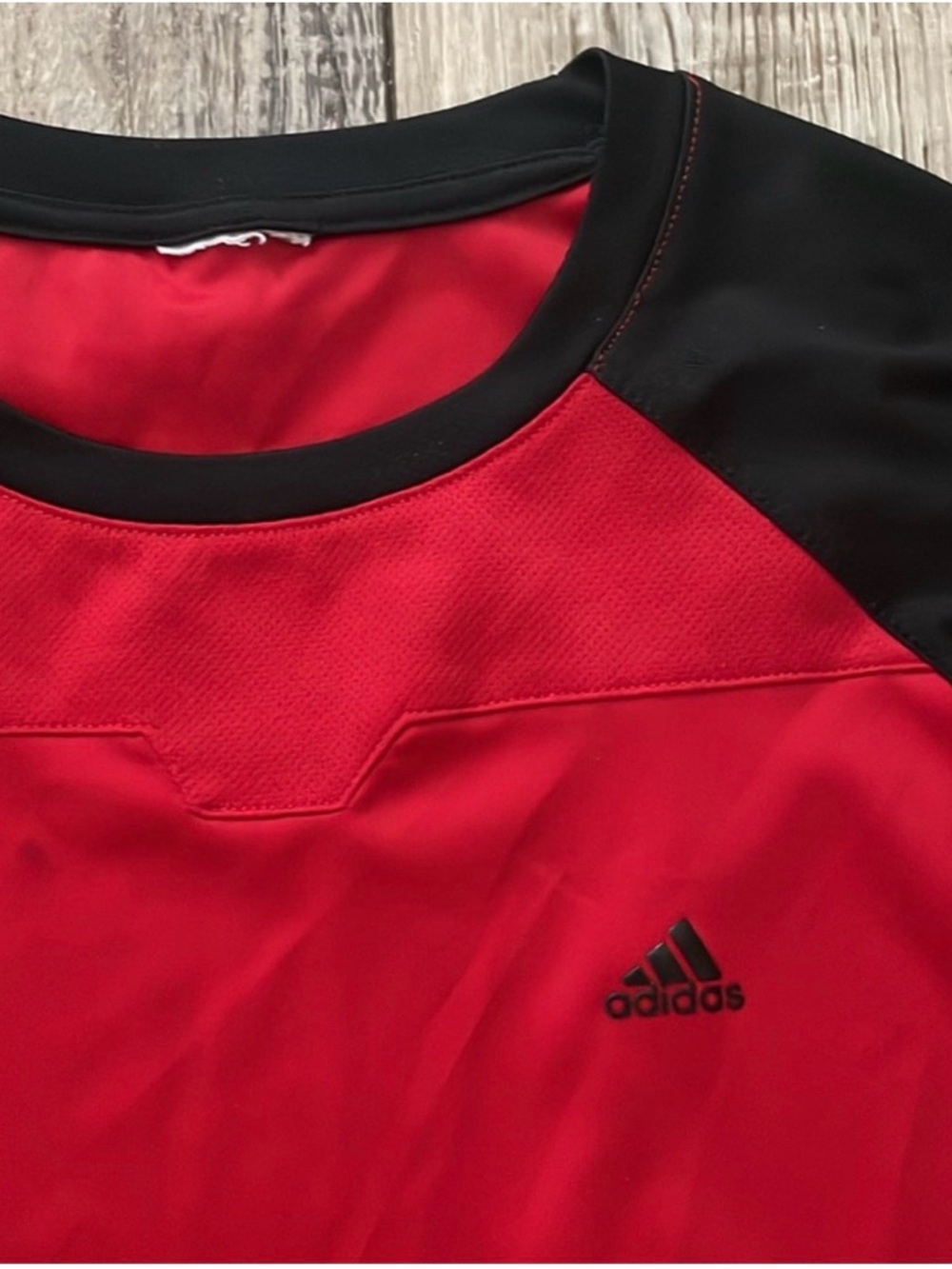 adidas Red and Black Crew Neck Athletic Shirt